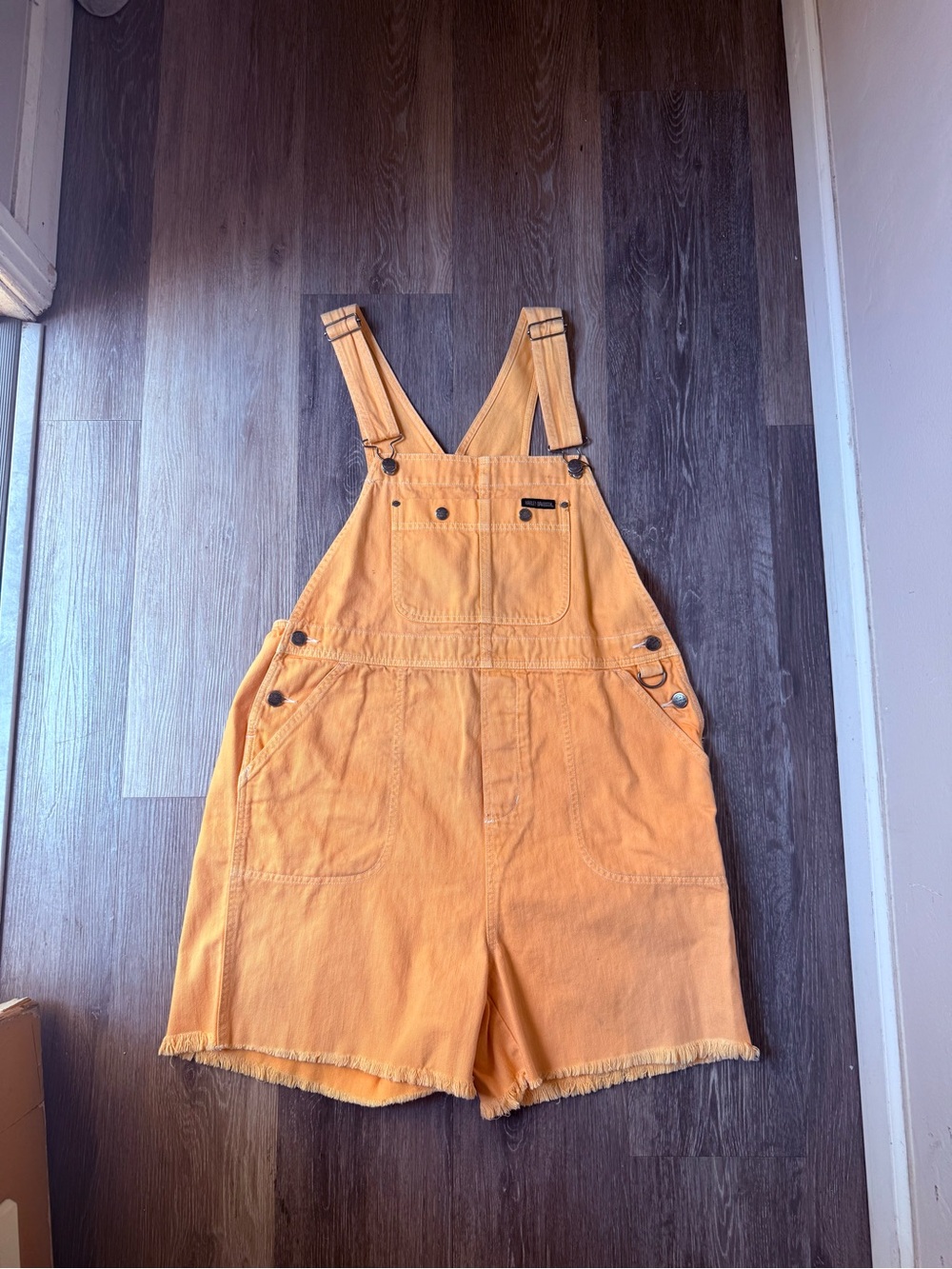 Harley-Davidson Light Orange Denim Short Overalls 100% Cotton Large